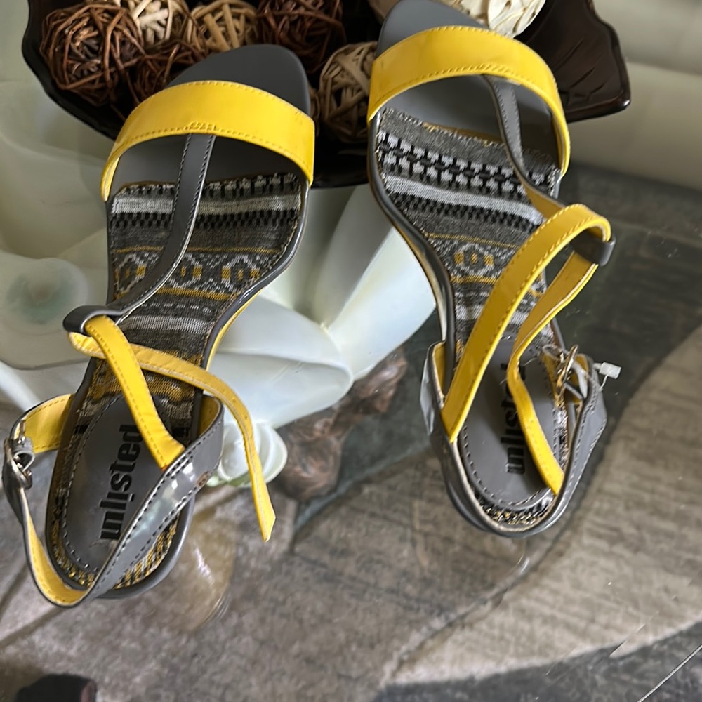 Yellow grey wedge sandal